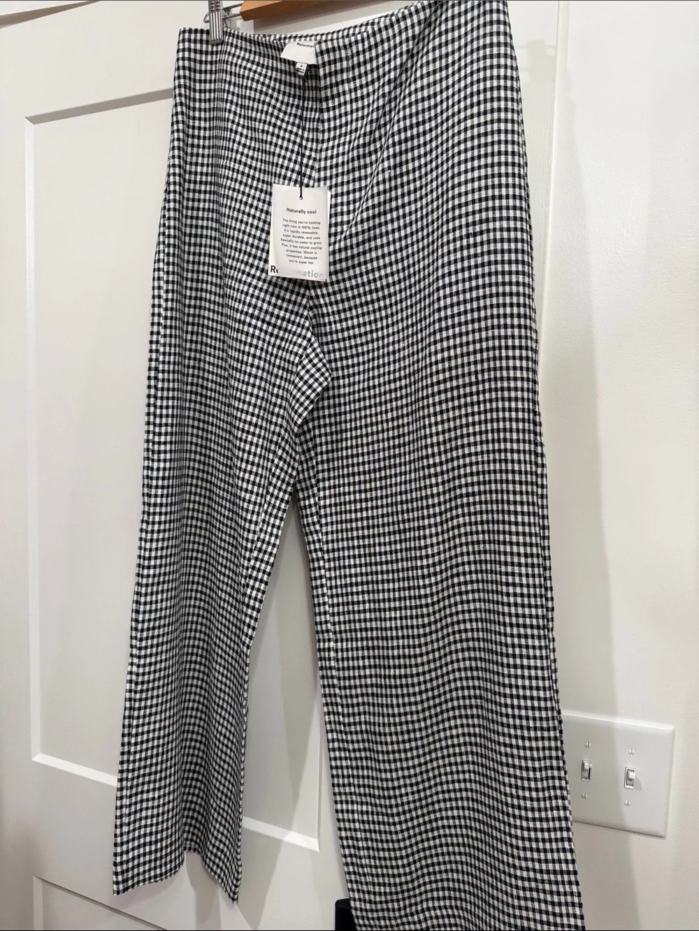 Black & White Gingham Women’s Linen Pants- Reformation NWT